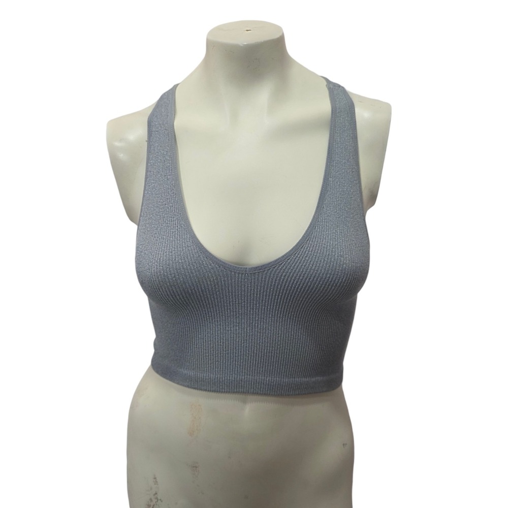 FP Movement Make It Happen Brami Gray Ribbed Racerback Crop Tank Top XS Preowned